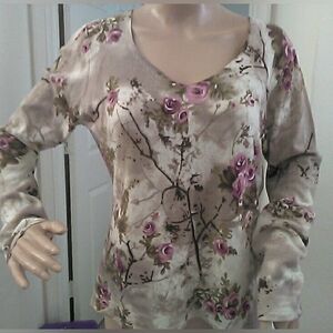 LK NEW MAINBOCHER CASHMERE Floral V-Neck Long Sleeve SWEATER (UNDERSIZED XL)